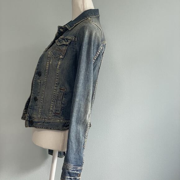 Abercrombie Fitch Trucker Jacket Mediym Blue Denim Jean Distressed Y2K Grunge M - Picture 11 of 15